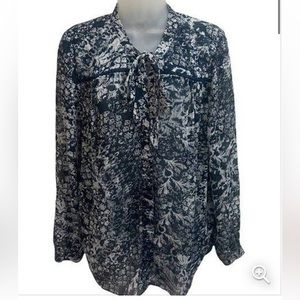 NYDJ Navy Sheer Button Down Shirt